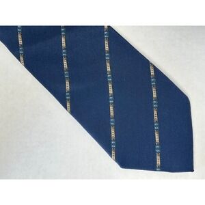 LANVIN‎ Paris Mens Necktie Navy Blue Striped 100% Silk Designer Tie